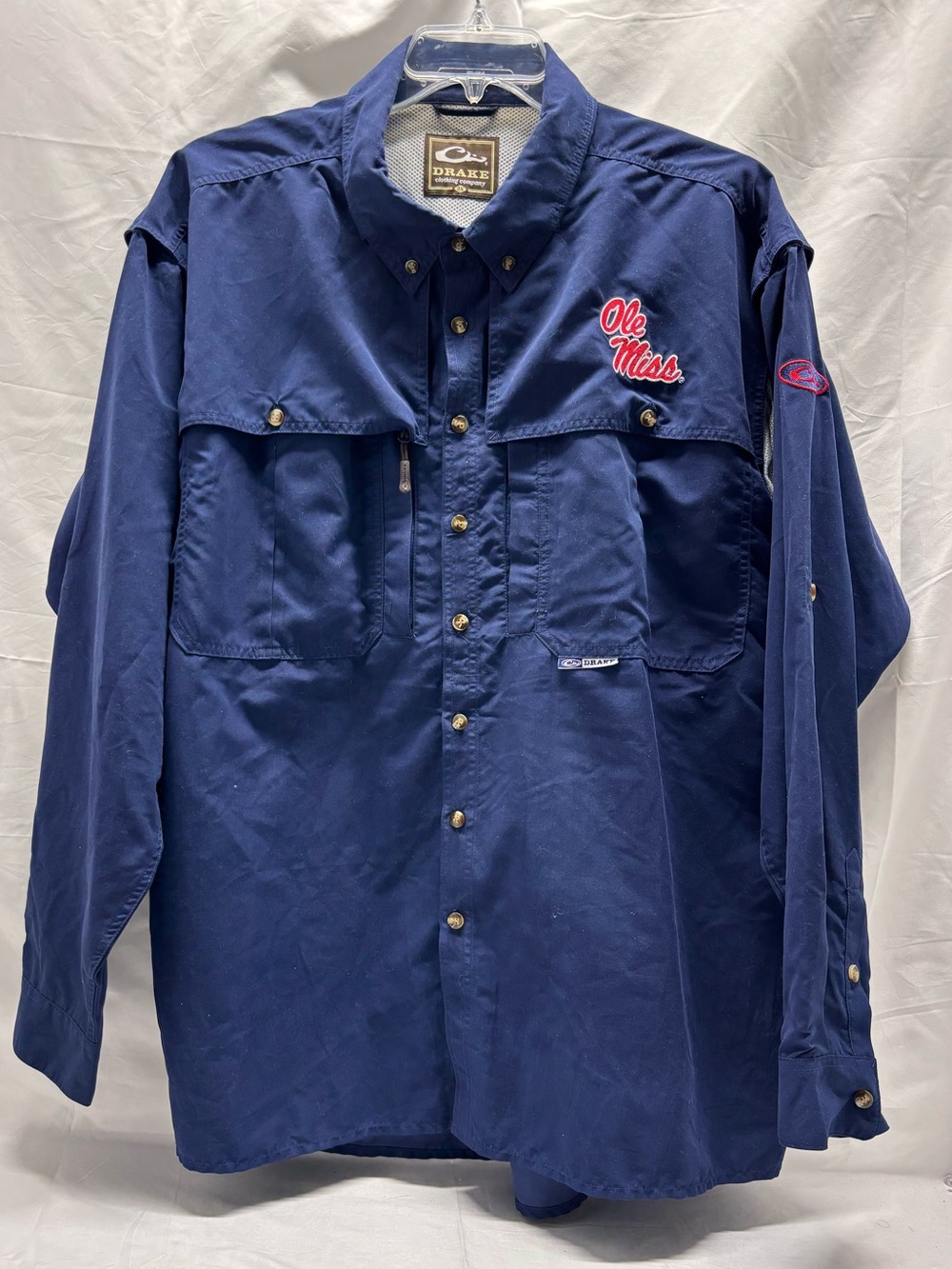 Drake Ole Miss Rebels Shirt Mens XXL Navy  Football Vented Long Sleeve Fishing